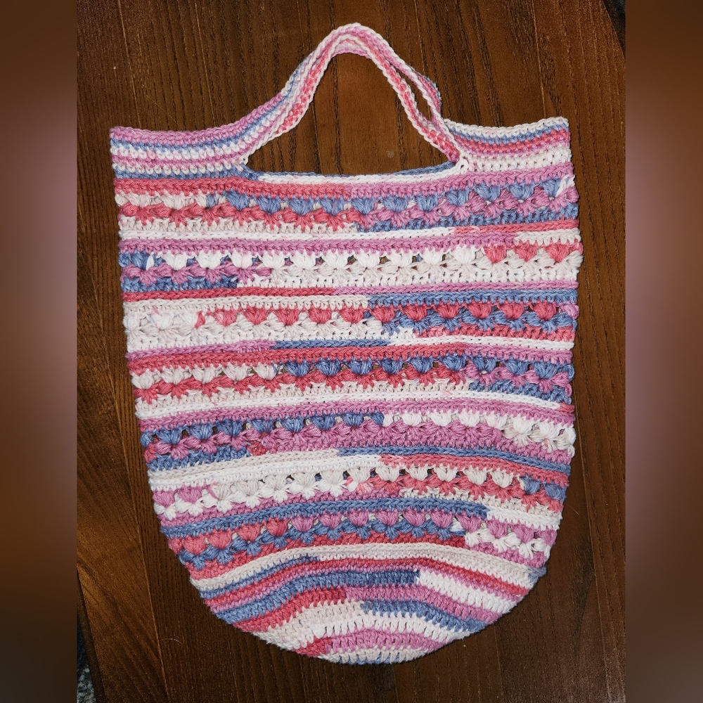 Tote Handmade Crochet Heavy Cotton Textured Shoulder Bag Book Bag Accessory - Picture 5 of 5